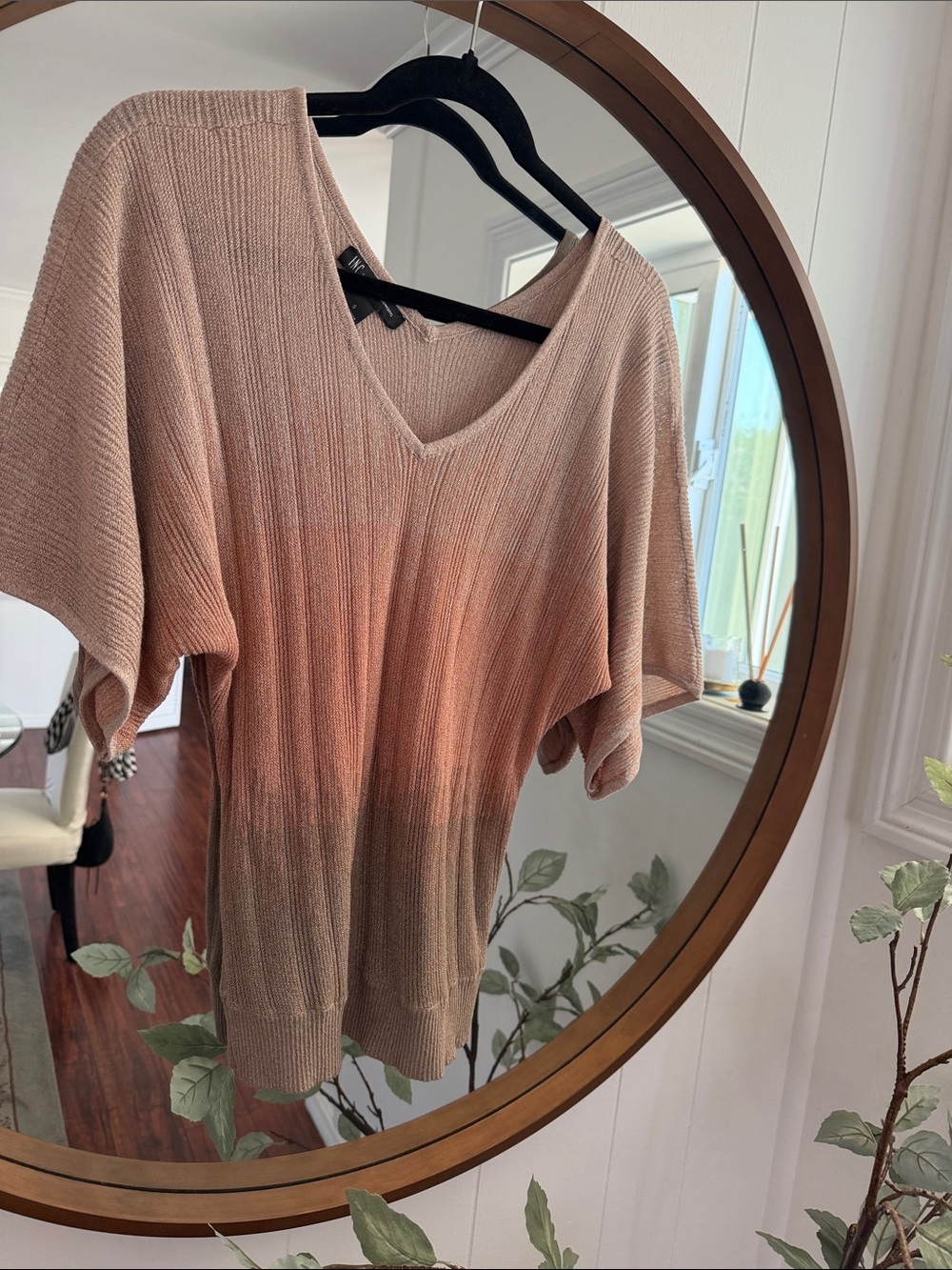 INC International Concepts Blush to Taupe Ombre V-Neck Sweater
